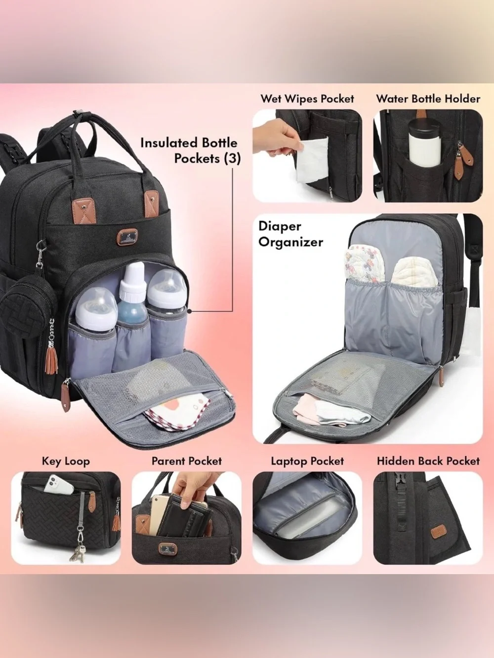 Large Diaper Backpack with Changing Pad & Accessories — Brand New